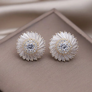 Korea Jewelry 14K Plated Copper Set Zircon Round Earrings Women's Party
