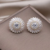 Korea Jewelry 14K Plated Copper Set Zircon Round Earrings Women's Party