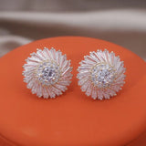 Korea Jewelry 14K Plated Copper Set Zircon Round Earrings Women's Party