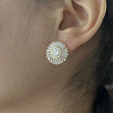 Korea Jewelry 14K Plated Copper Set Zircon Round Earrings Women's Party