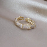 Korea Jewelry 14K Plated Zircon Bamboo Earrings Rings Women's Party Accessories