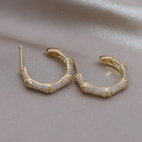 Korea Jewelry 14K Plated Zircon Bamboo Earrings Rings Women's Party Accessories