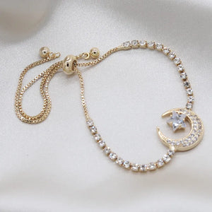 Korea Jewelry 14K Zircon Star Moon Stretch Adjustable Bracelet Girl Gift