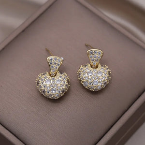 Korea Jewelry Love Pendant Earrings 14K Plating Zircon Women's Party Accessories