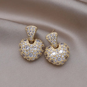 Korea Jewelry Love Pendant Earrings 14K Plating Zircon Women's Party Accessories