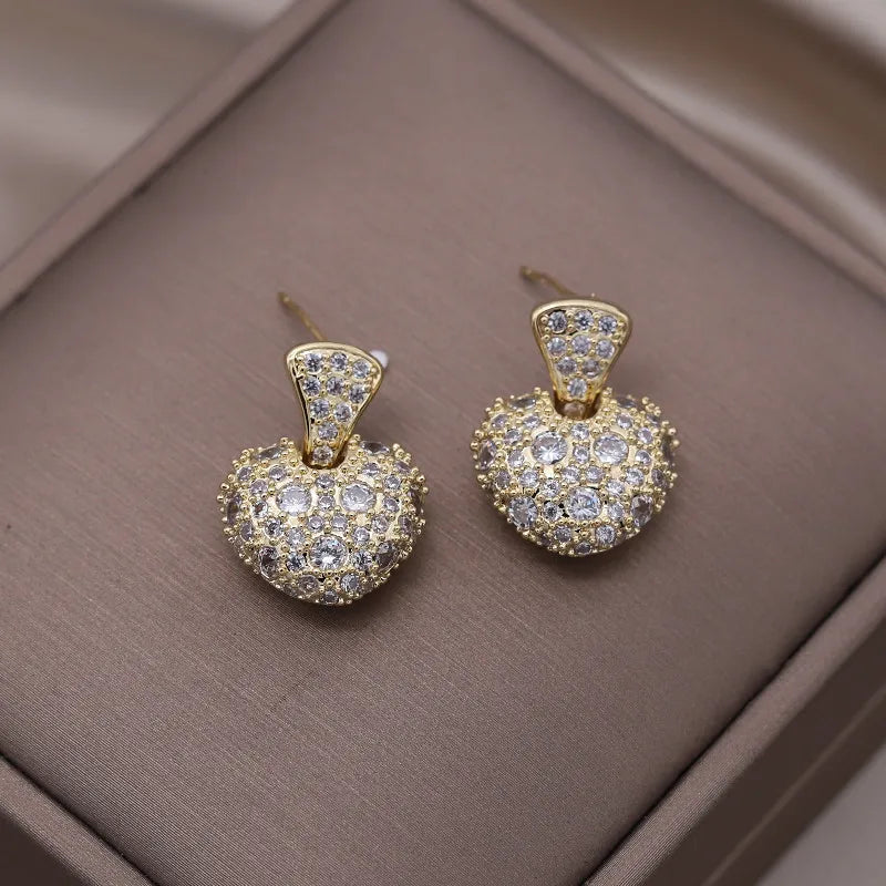 Korea Jewelry Love Pendant Earrings 14K Plating Zircon Women's Party Accessories