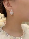Korea Jewelry Love Pendant Earrings 14K Plating Zircon Women's Party Accessories