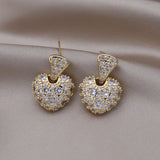 Korea Jewelry Love Pendant Earrings 14K Plating Zircon Women's Party Accessories