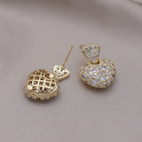 Korea Jewelry Love Pendant Earrings 14K Plating Zircon Women's Party Accessories