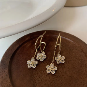 Korea Jewelry 14K Plating Double Flower Crystal Earrings