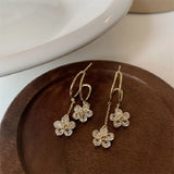 Korea Jewelry 14K Plating Double Flower Crystal Earrings