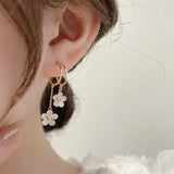 Korea Jewelry 14K Plating Double Flower Crystal Earrings