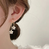 Korea Jewelry 14K Plating Double Flower Crystal Earrings