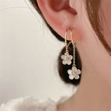 Korea Jewelry 14K Plating Double Flower Crystal Earrings
