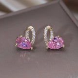Korea Jewelry 14K Plated Pink Zircon Love Earrings for Women