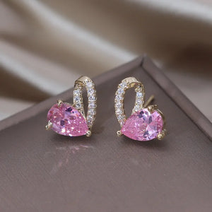 Korea Jewelry 14K Plated Pink Zircon Love Earrings for Women