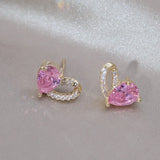 Korea Jewelry 14K Plated Pink Zircon Love Earrings for Women