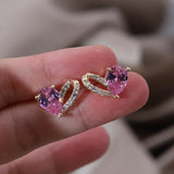 Korea Jewelry 14K Plated Pink Zircon Love Earrings for Women