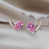 Korea Jewelry 14K Plated Pink Zircon Love Earrings for Women