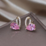 Korea Jewelry 14K Plated Pink Zircon Love Earrings for Women