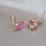 Korea Jewelry 14K Plated Pink Zircon Love Earrings for Women