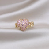 Korea Jewelry 14K Pink Zircon Love Ring Women Party Accessories