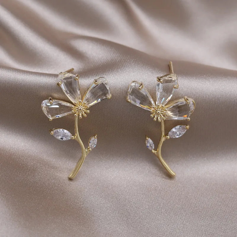 Korea Jewelry 14K Zircon Flower Earrings Women Party Accessories