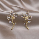 Korea Jewelry 14K Zircon Flower Earrings Women Party Accessories