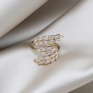 Korea Jewelry 14K Real Electroplating Wheat Leaf Ring Women's Opening Prom Party