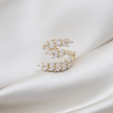 Korea Jewelry 14K Real Electroplating Wheat Leaf Ring Women's Opening Prom Party