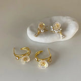 Korea Jewelry 14K Plated Crystal Flower Earrings