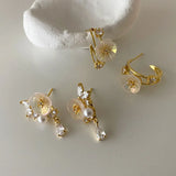 Korea Jewelry 14K Plated Crystal Flower Earrings