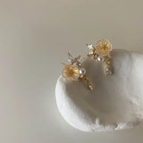 Korea Jewelry 14K Plated Crystal Flower Earrings