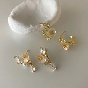 Korea Jewelry 14K Plated Crystal Flower Earrings