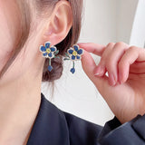 Pink Copper Zircon Flower Earrings for Prom Party