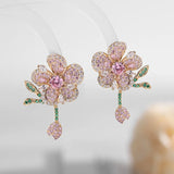 Pink Copper Zircon Flower Earrings for Prom Party