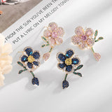 Pink Copper Zircon Flower Earrings for Prom Party