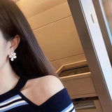 Korea Jewelry Acrylic Zircon Flower Earrings Women Wedding Party