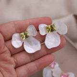 Korea Jewelry Acrylic Zircon Flower Earrings Women Wedding Party