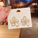 Korea Jewelry Acrylic Zircon Flower Earrings Women Wedding Party