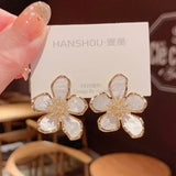 Korea Jewelry Acrylic Zircon Flower Earrings Women Wedding Party