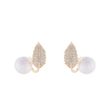 Korea Jewelry Zircon Leaf Pearl Earrings Women's Daily Work Accessories