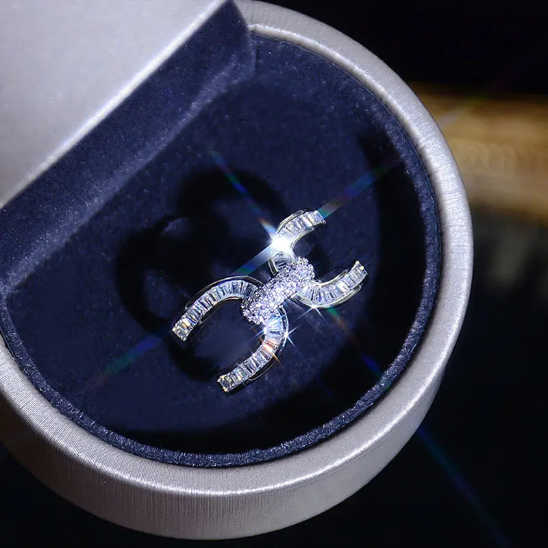 Korea Zircon Geometric Rings Women's Opening Adjustable Rings