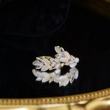 Korea Jewelry Zircon Opal Wheat Leaf Hoop Earrings Women's Accessories