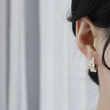 Korea Jewelry Zircon Opal Wheat Leaf Hoop Earrings Women's Accessories