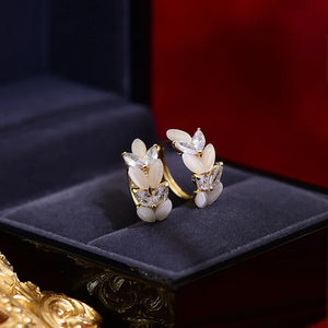 Korea Jewelry Zircon Opal Wheat Leaf Hoop Earrings Women's Accessories