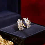 Korea Jewelry Zircon Opal Wheat Leaf Hoop Earrings Women's Accessories
