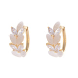 Korea Jewelry Zircon Opal Wheat Leaf Hoop Earrings Women's Accessories