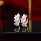 Korea Jewelry Zircon Opal Wheat Leaf Hoop Earrings Women's Accessories