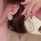 Korea Zircon 14K Plated Flower Earrings Party Wedding Accessory
